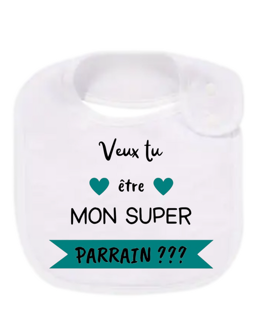Bavoir "Veux tu être mon super parrain ?"