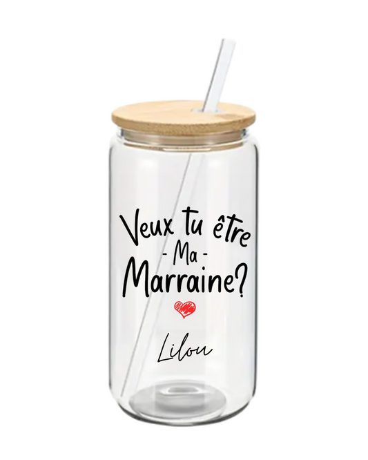 Gobelet en verre "veux tu être ma marraine"