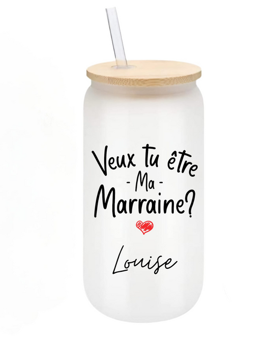 Gobelet en verre "veux tu être ma marraine"