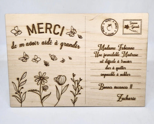 Carte de remerciement en bois