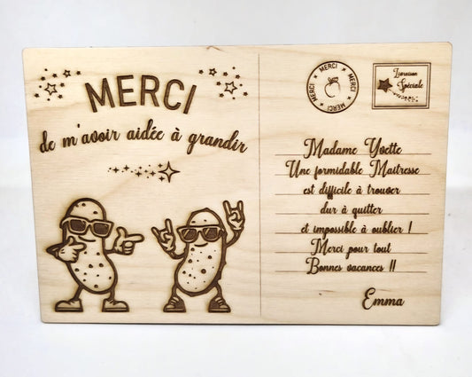Carte de remerciement en bois