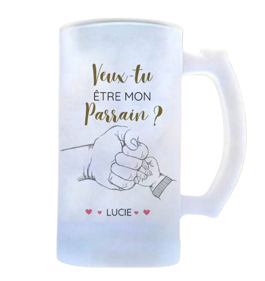 Chope à bière "Veux tu être mon parrain ?"